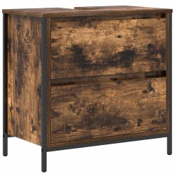 Meuble de salle de bain lavabo tiroirs chêne fumé 60x34,5x60 cm 618110618110
