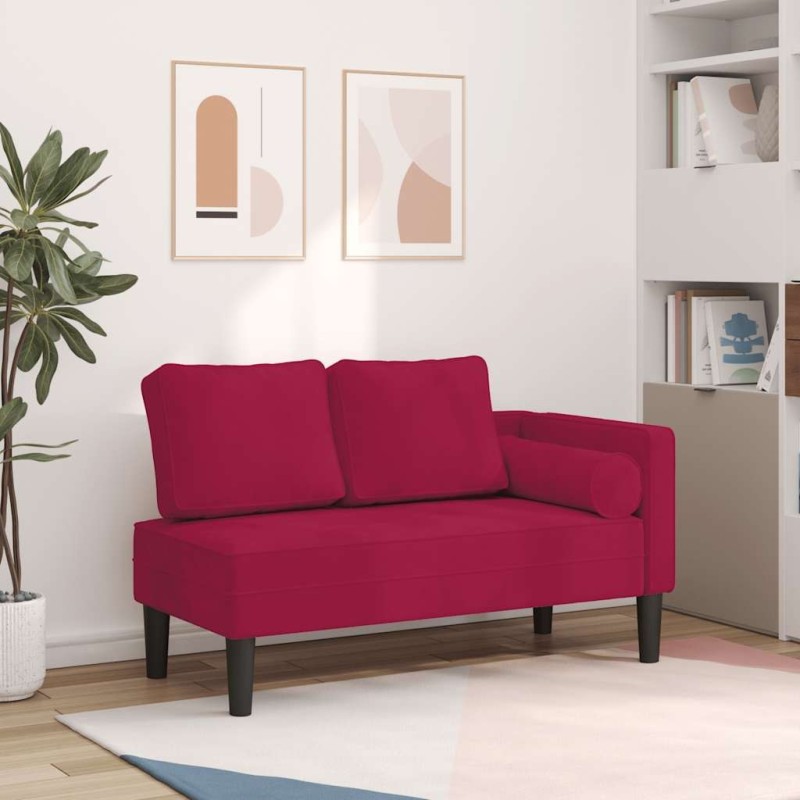 Chaise longue avec coussins rouge bordeaux velours 618111618111