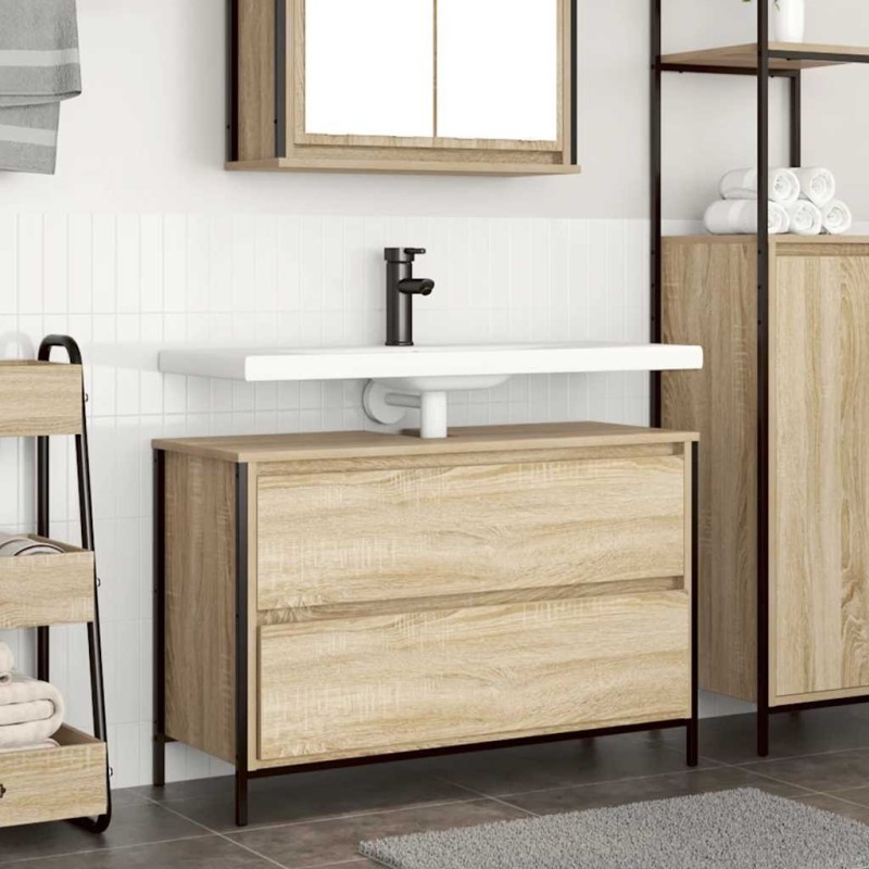 Meuble salle de bain lavabo tiroirs chêne sonoma 90x34,5x60 cm 618155618155