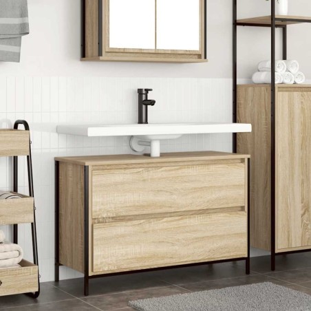 Meuble salle de bain lavabo tiroirs chêne sonoma 90x34,5x60 cm 618155618155