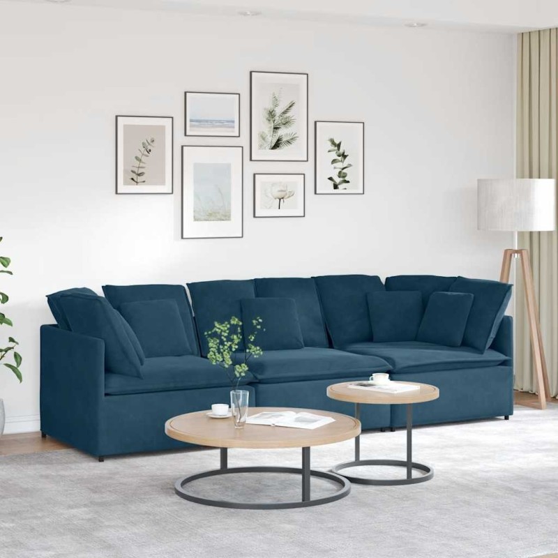 Canapé modulable avec coussins velours bleu 618192618192