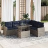 Salon de jardin avec coussins 7 pcs noir résine tressée acacia 618193618193