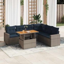 Salon de jardin avec coussins 7 pcs gris résine tressée 618204618204