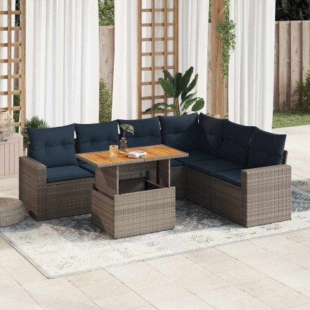 Salon de jardin avec coussins 7 pcs gris résine tressée 618204618204