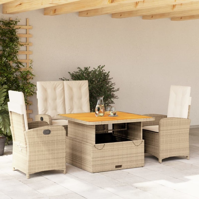 Ensemble à manger de jardin coussins 4 pcs beige résine tressée 618207618207