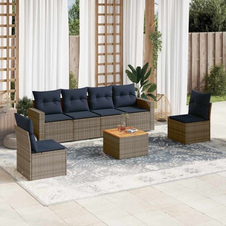 Salon de jardin 7 pcs avec coussins gris résine tressée 618209618209