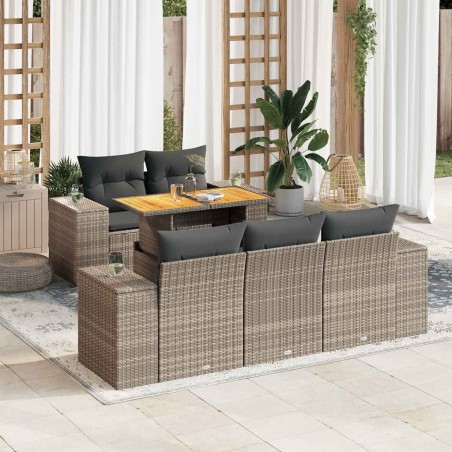 Salon de jardin 6 pcs avec coussins gris résine tressée 618229618229