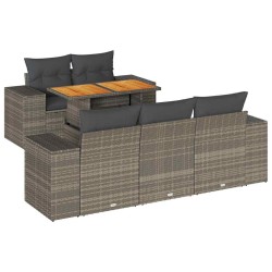Salon de jardin 6 pcs avec coussins gris résine tressée 618229618229