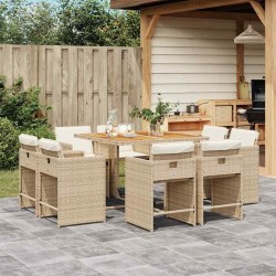 Ensemble à manger de jardin et coussins 9 pcs beige Poly rotin 618238618238