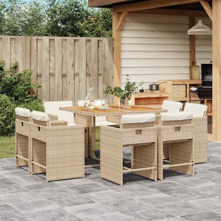 Ensemble à manger de jardin et coussins 9 pcs beige Poly rotin 618238618238