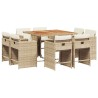 Ensemble à manger de jardin et coussins 9 pcs beige Poly rotin 618238618238