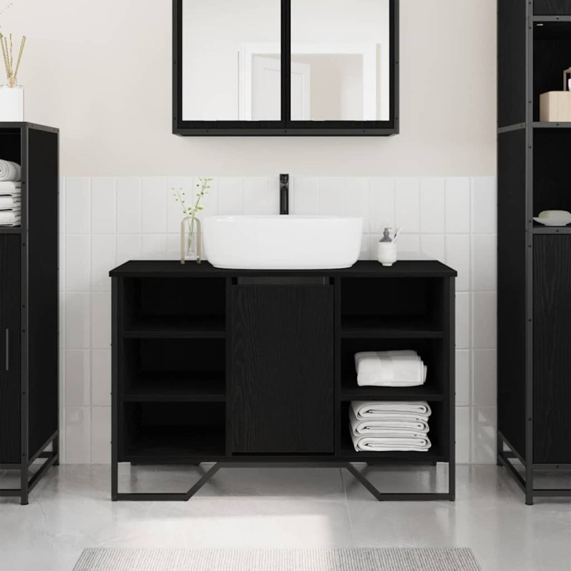 Meuble de Lavabo de Salle de Bain Chêne noir 91 x 35 x 60 cm 618256618256