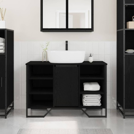 Meuble de Lavabo de Salle de Bain Chêne noir 91 x 35 x 60 cm 618256618256