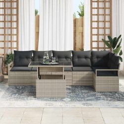 Ensemble de canapé de jardin 7 pcs Gris clair polyrotin 618271618271