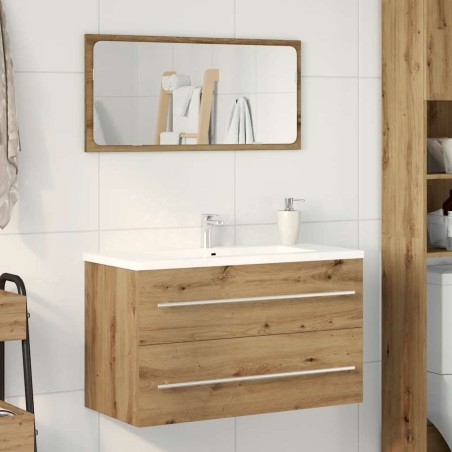 Meuble sous-vasque de salle de bain en chêne massif 80 x 38,5 x 48 cm bois d'ingénierie 618319618319