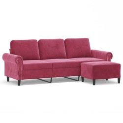 Canapé à 3 places et repose-pieds Rouge bordeaux 180 cm Velours 618338618338