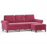Canapé à 3 places et repose-pieds Rouge bordeaux 180 cm Velours 618338618338