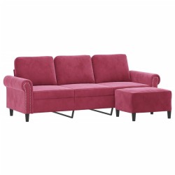 Canapé à 3 places et repose-pieds Rouge bordeaux 180 cm Velours 618338618338