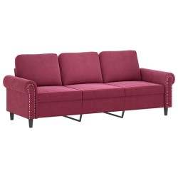 Canapé à 3 places et repose-pieds Rouge bordeaux 180 cm Velours 618338618338