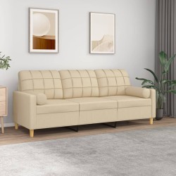 Canapé 3 places avec oreillers décoratifs crème 180 cm tissu 618367618367