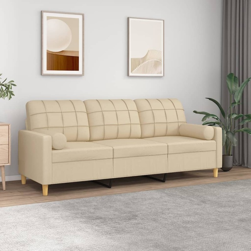 Canapé 3 places avec oreillers décoratifs crème 180 cm tissu 618367618367