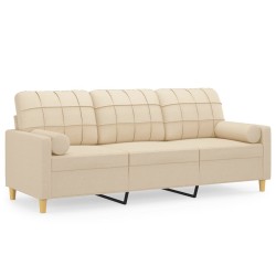 Canapé 3 places avec oreillers décoratifs crème 180 cm tissu 618367618367