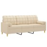Canapé 3 places avec oreillers décoratifs crème 180 cm tissu 618367618367