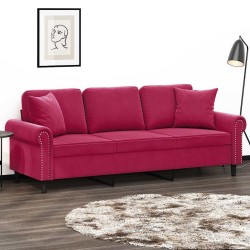 Canapé 3 places avec oreillers bordeaux 180 cm velours 618372618372