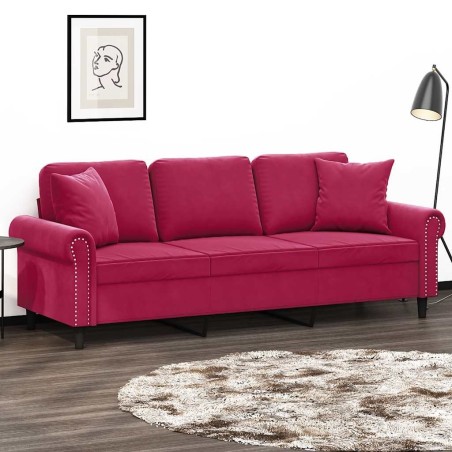 Canapé 3 places avec oreillers bordeaux 180 cm velours 618372618372