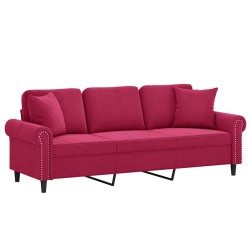 Canapé 3 places avec oreillers bordeaux 180 cm velours 618372618372