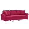 Canapé 3 places avec oreillers bordeaux 180 cm velours 618372618372