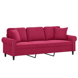 Canapé 3 places avec oreillers bordeaux 180 cm velours 618372618372