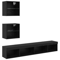 Unités murales TV avec LED 5 pcs Chêne noir Bois d'ingénierie 618374618374