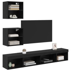 Unités murales TV avec LED 5 pcs Chêne noir Bois d'ingénierie 618374618374