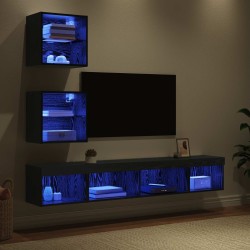 Unités murales TV avec LED 5 pcs Chêne noir Bois d'ingénierie 618374618374