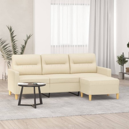 Canapé à 3 places avec repose-pieds Crème 180 cm Tissu 618375618375