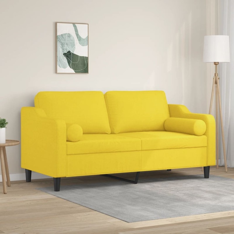 Canapé 2 places avec oreillers jaune clair 140 cm tissu 618388618388
