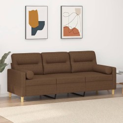Canapé 3 places avec oreillers décoratifs marron 180 cm tissu 618395618395