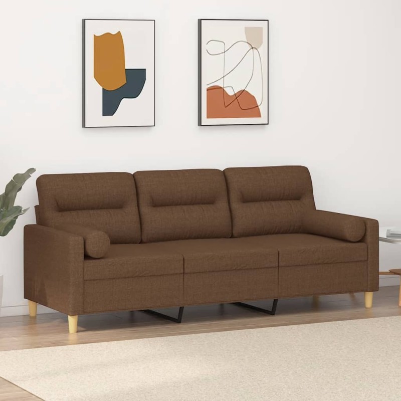 Canapé 3 places avec oreillers décoratifs marron 180 cm tissu 618395618395