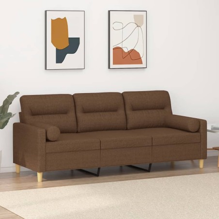 Canapé 3 places avec oreillers décoratifs marron 180 cm tissu 618395618395