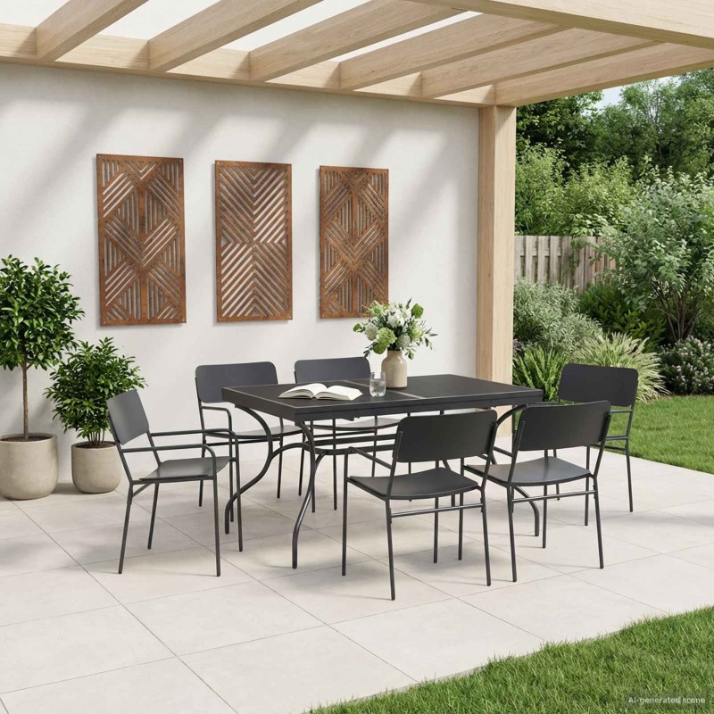 Table de Salle à Manger en Maille Extensible Anthracite Acier 618398618398