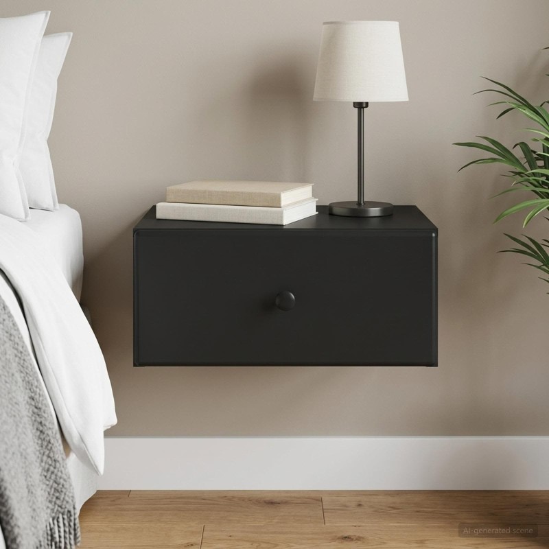 Cabinet de chevet mural avec tiroir Noir 49 x 34,5 x 20 cm 618403618403