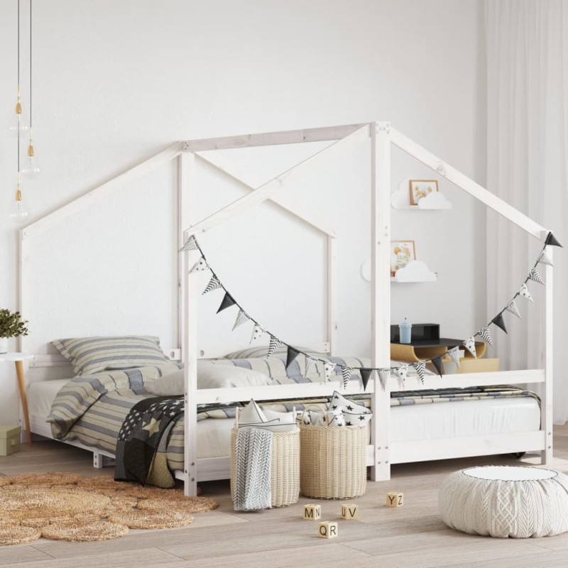 Cadre de lit d'enfant blanc 2x(90x190) cm bois de pin massif 618429618429