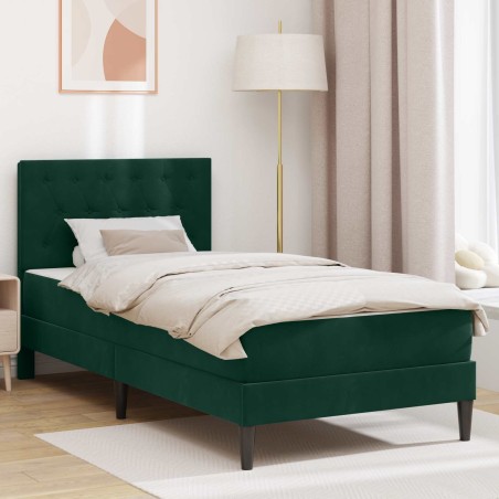 Cadre de lit avec matelas Vert foncé 100 x 200 cm Velours 618442618442