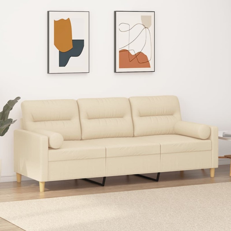 Canapé 3 places avec oreillers décoratifs crème 180 cm tissu 618450618450