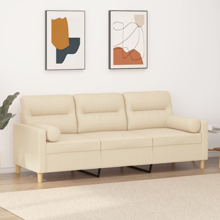 Canapé 3 places avec oreillers décoratifs crème 180 cm tissu 618450618450