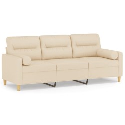 Canapé 3 places avec oreillers décoratifs crème 180 cm tissu 618450618450