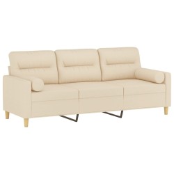 Canapé 3 places avec oreillers décoratifs crème 180 cm tissu 618450618450