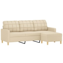 Canapé à 3 places avec repose-pieds Crème 180 cm Tissu 618451618451