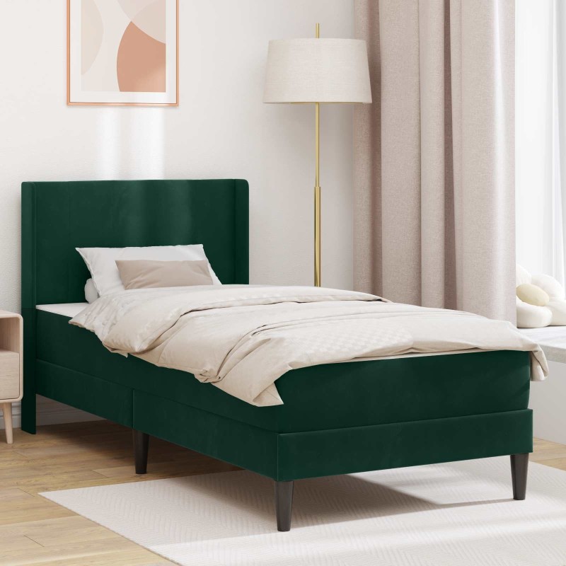 Cadre de lit avec matelas Vert foncé 100 x 200 cm Velours 618452618452